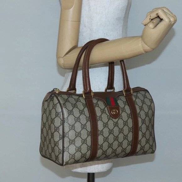 GUCCI GG Supreme Web Sherry Line Bag PVC Beige Gold 002 615 6838 Auth 141971 - Picture 1 of 16